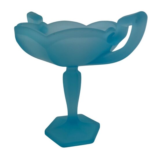 Vintage Westmoreland Glass Pedestal Two handle Compote/Candy Dish Blue Satin - Picture 12 of 15